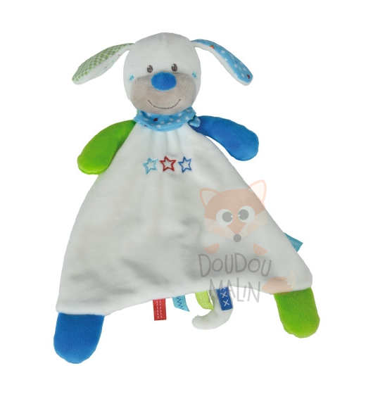  baby comforter dog white blue green star 